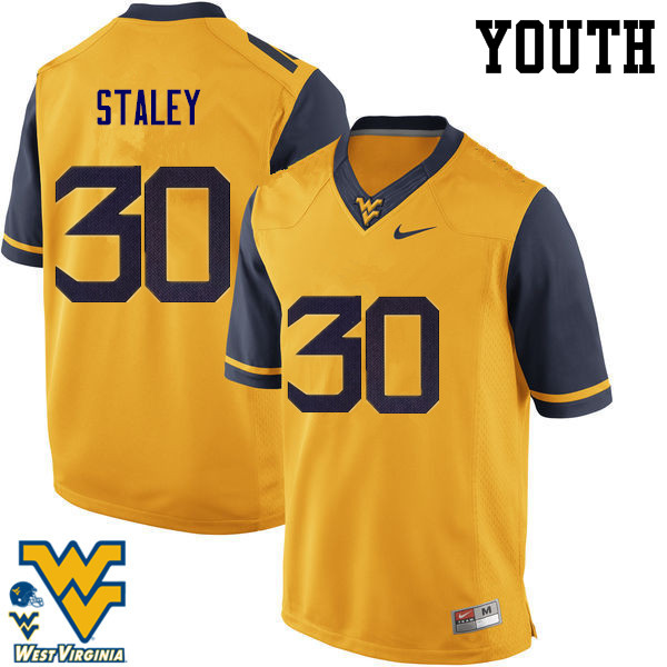 Youth #30 Evan Staley West Virginia Mountaineers College Football Jerseys-Gold - Click Image to Close